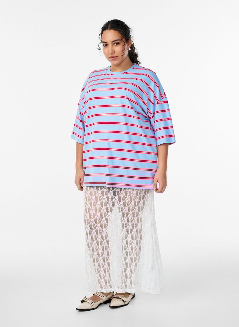 Lange doorschijnende kanten rok, Wit, Model image number 1