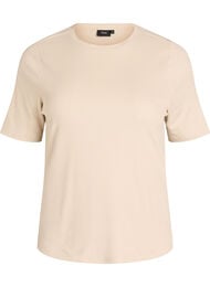Basic rib T-shirt met ronde hals, Beige