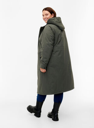 Parka jas met kap en verstelbare taille, Black Olive, Model image number 1