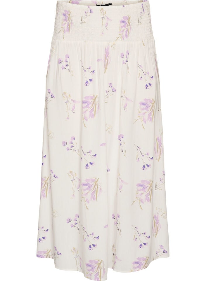 Viscose maxi-rok met smock, Wit, Packshot image number 0