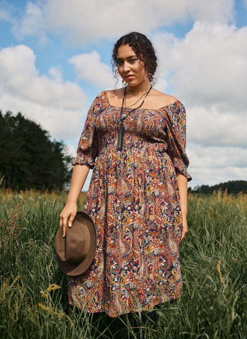 Zomerjurk in viscose met paisley print, Blauw, Image image number 0