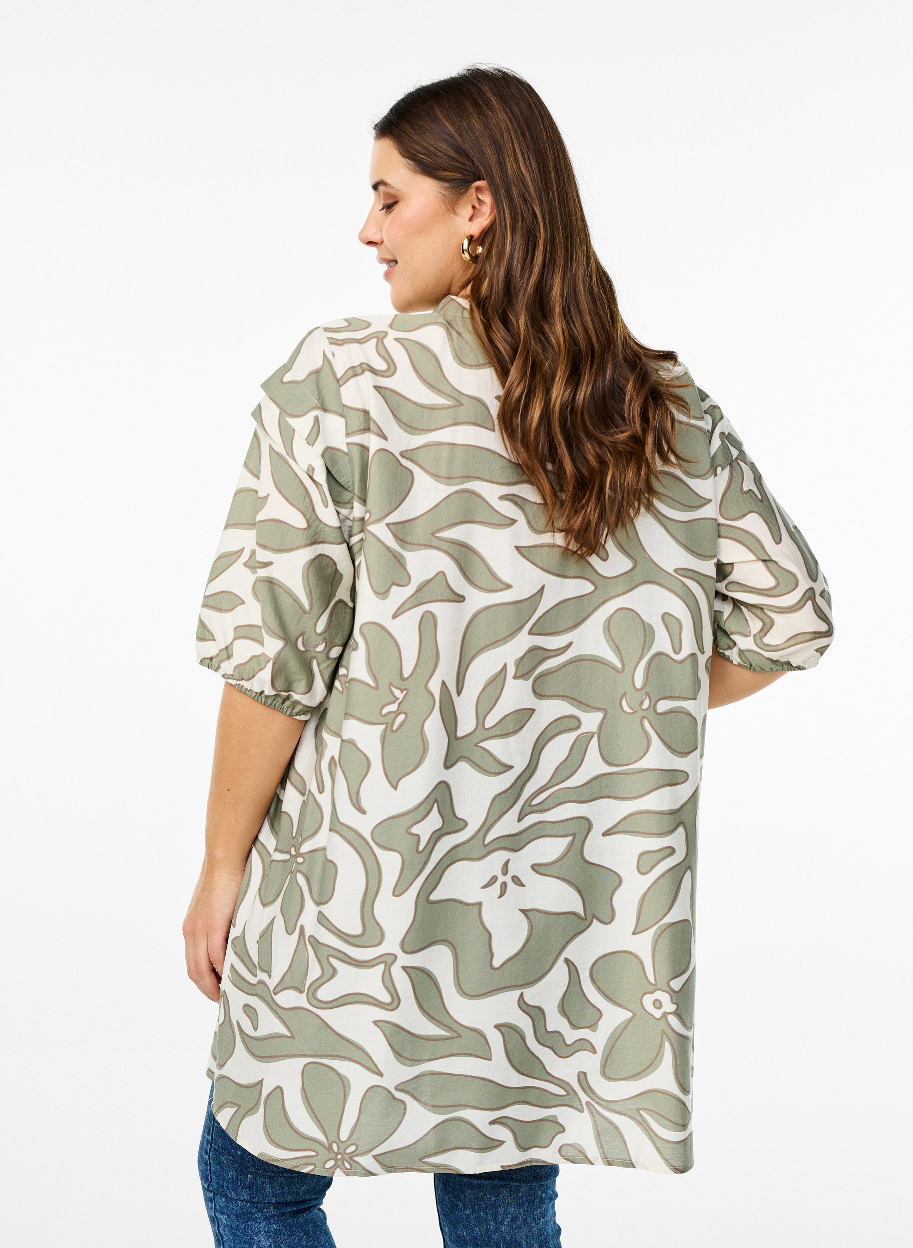 Zizzi Viscose tuniek met print, Oil Green Grap. AOP, Model image number 1