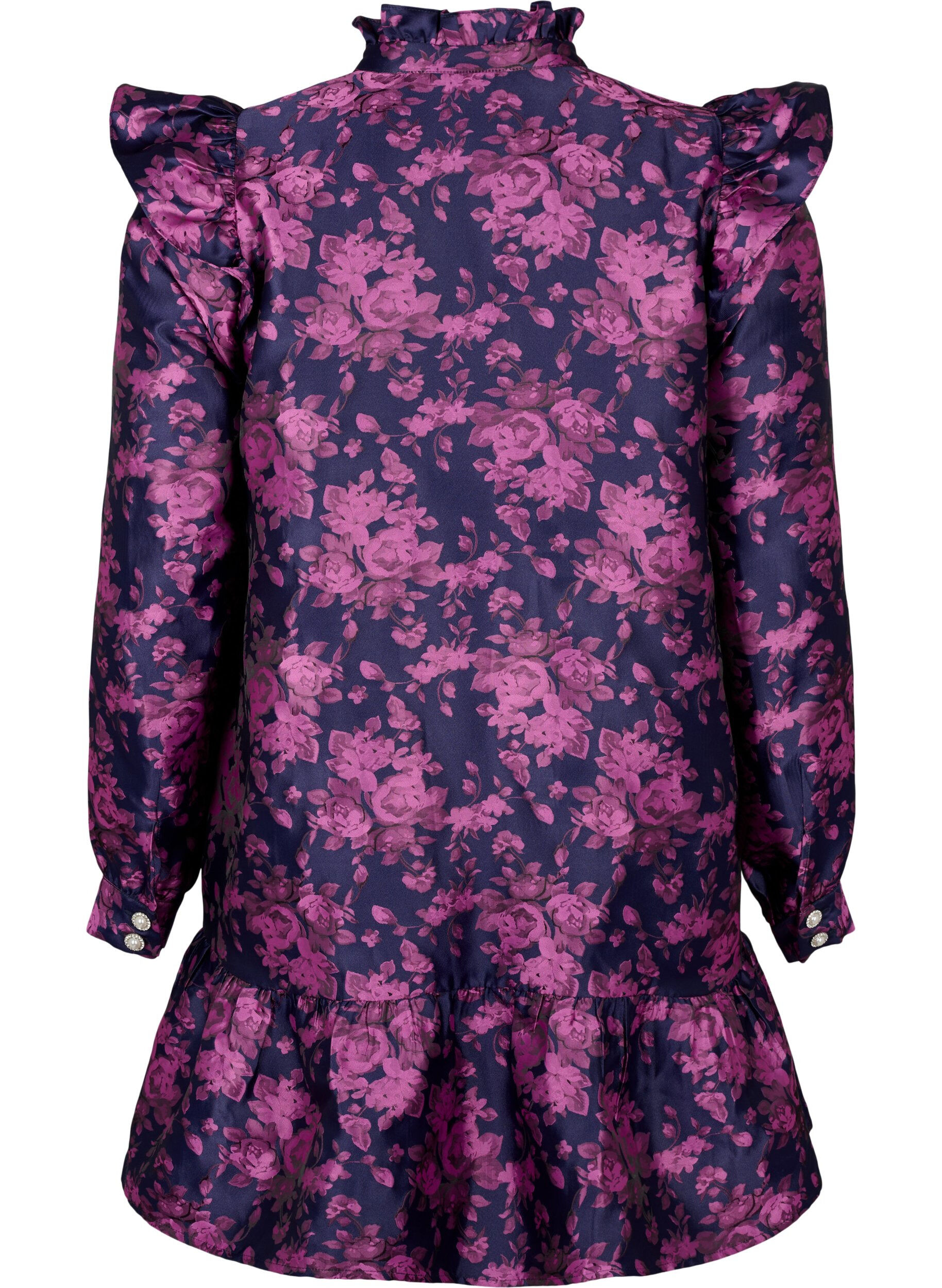 Zizzi Jurk met ruchedetail en parelknopen, Dark Blue Pink, Packshot image number 1