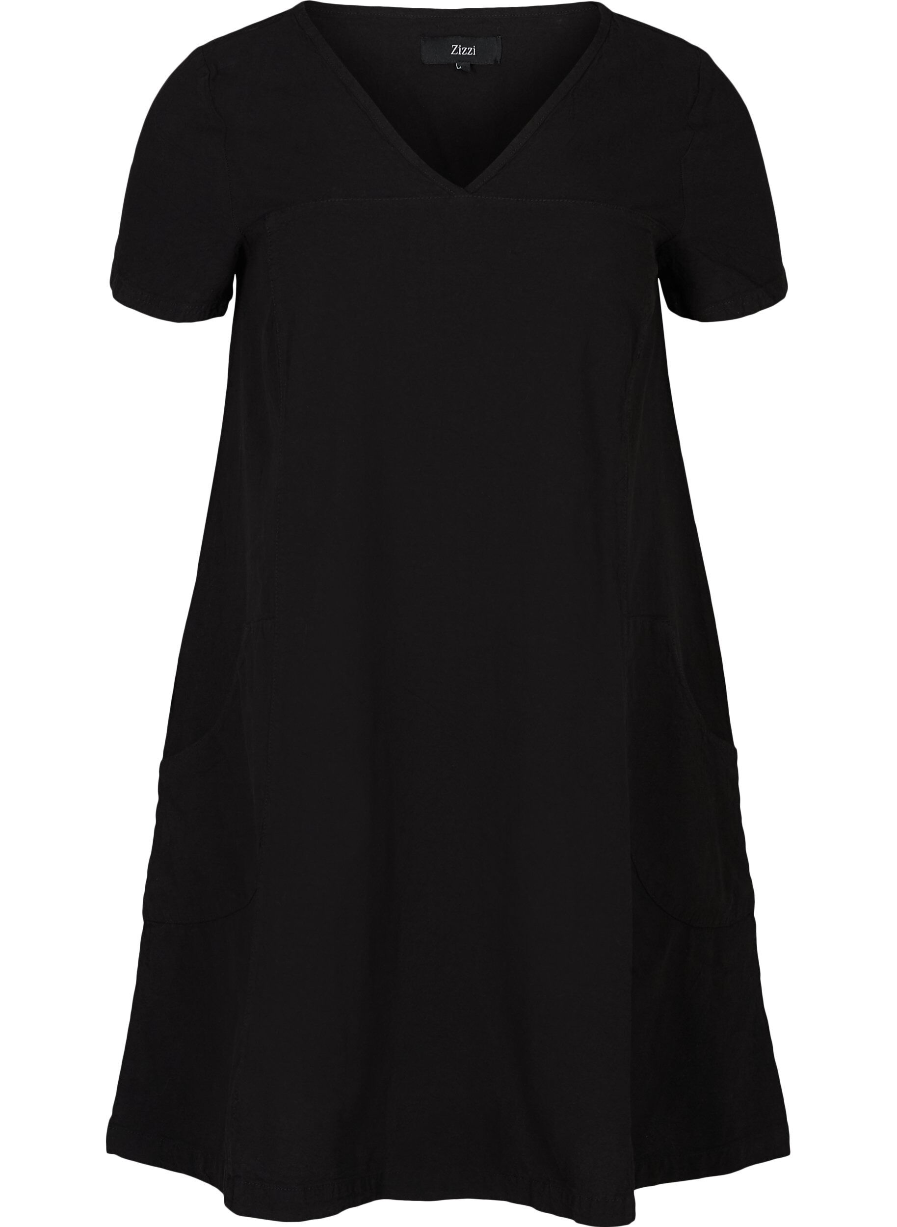 ZizziKatoenen jurk met korte mouwen, Zwart, Packshot image number 0