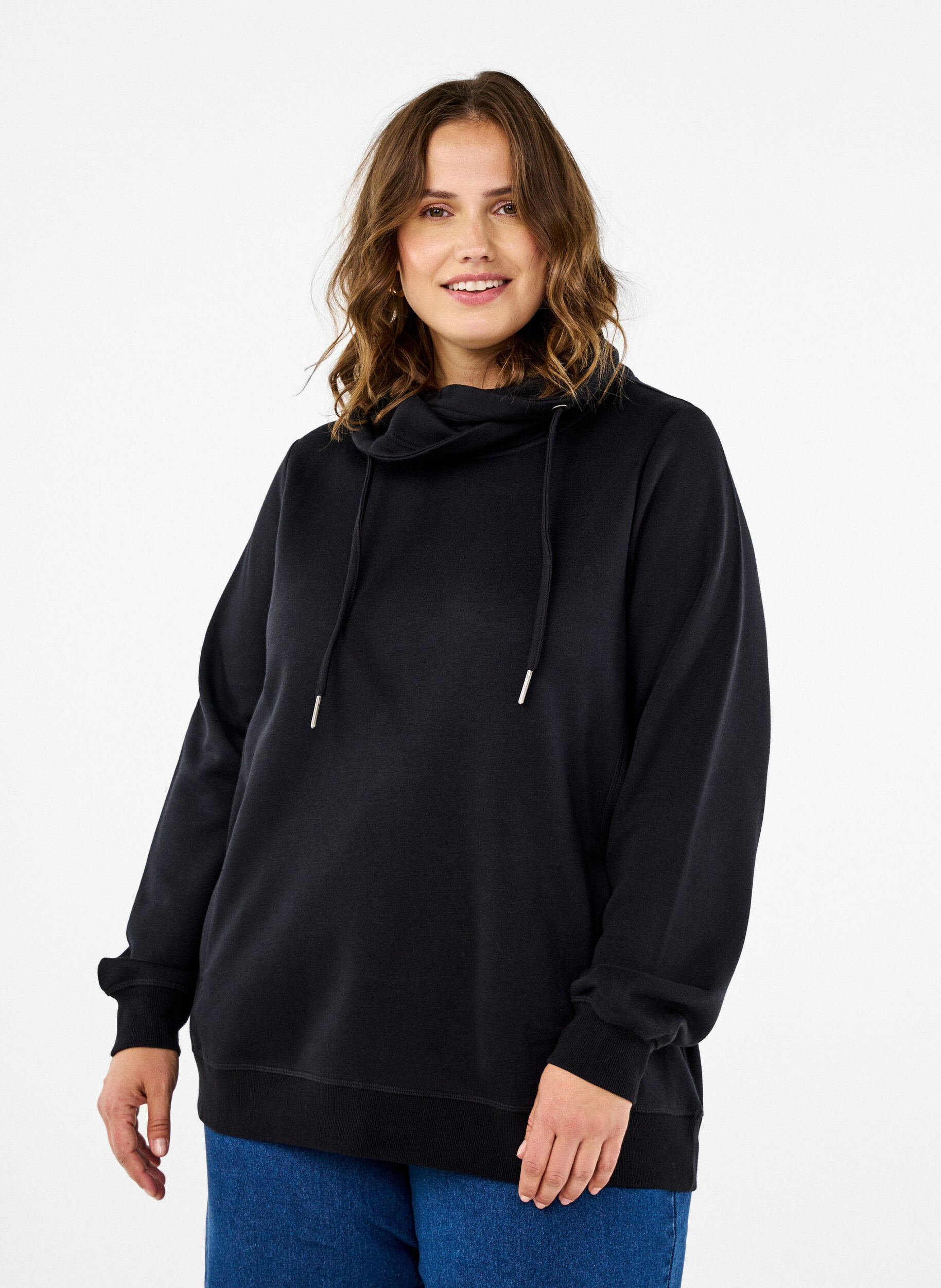 Zizzi FLASH - Sweatshirt met hoge kraag, Black, Model image number 0