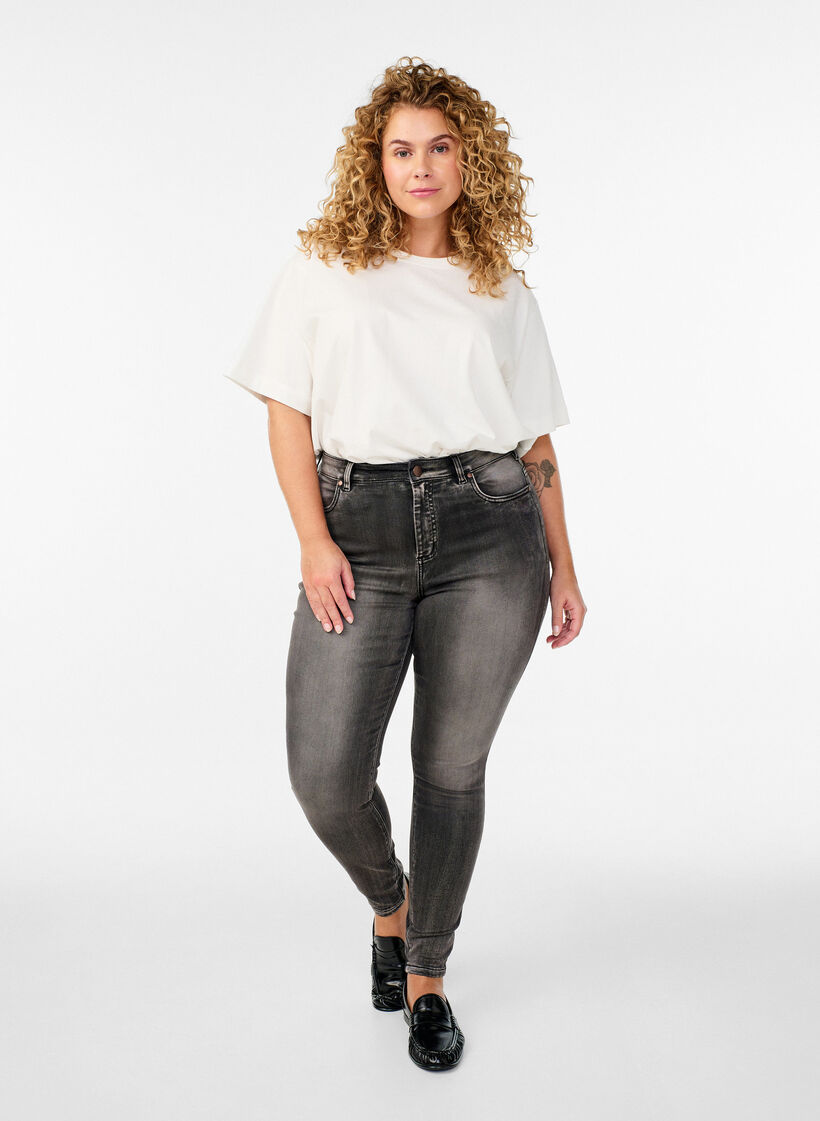 Super slim Amy jeans met hoge taille, Grijs, Model image number 0