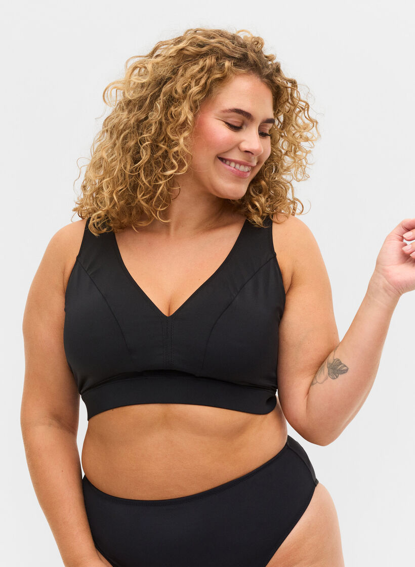 Bikinitop met v-hals, Black, Model image number 0