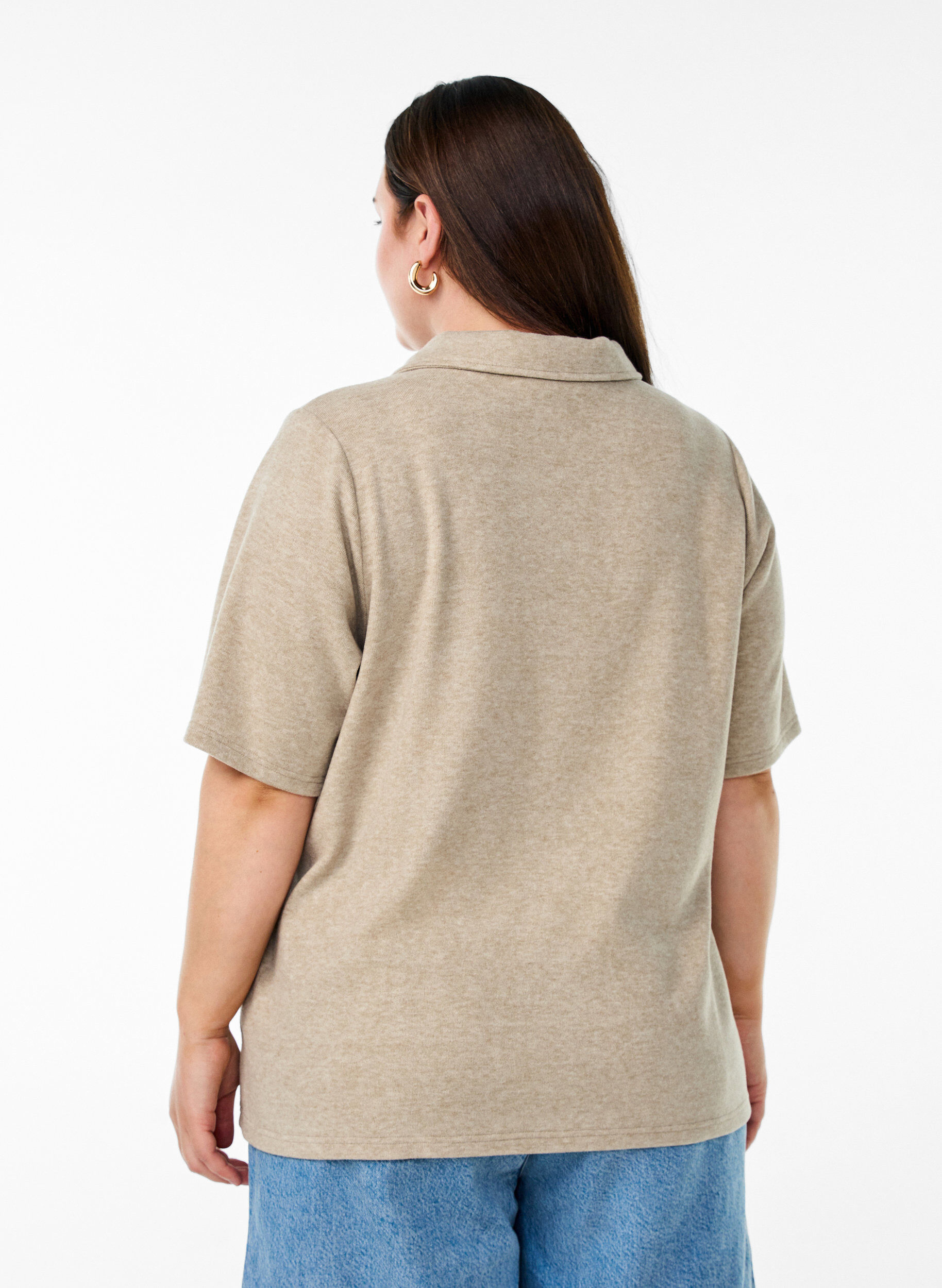 Zizzi Jerseyblouse met kraag en korte mouwen, Bruin, Model image number 2