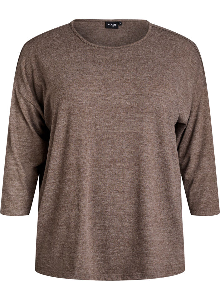 Jersey blouse met 3/4 mouwen, Bruin, Packshot image number 0