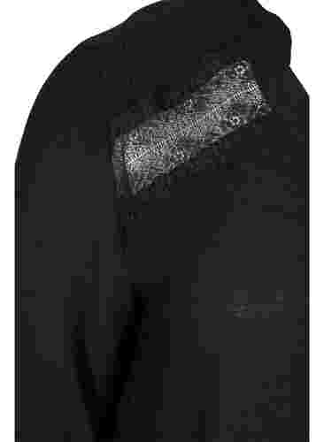 Viscose blouse met 3/4 mouwen en kant detail, Black, Packshot image number 3