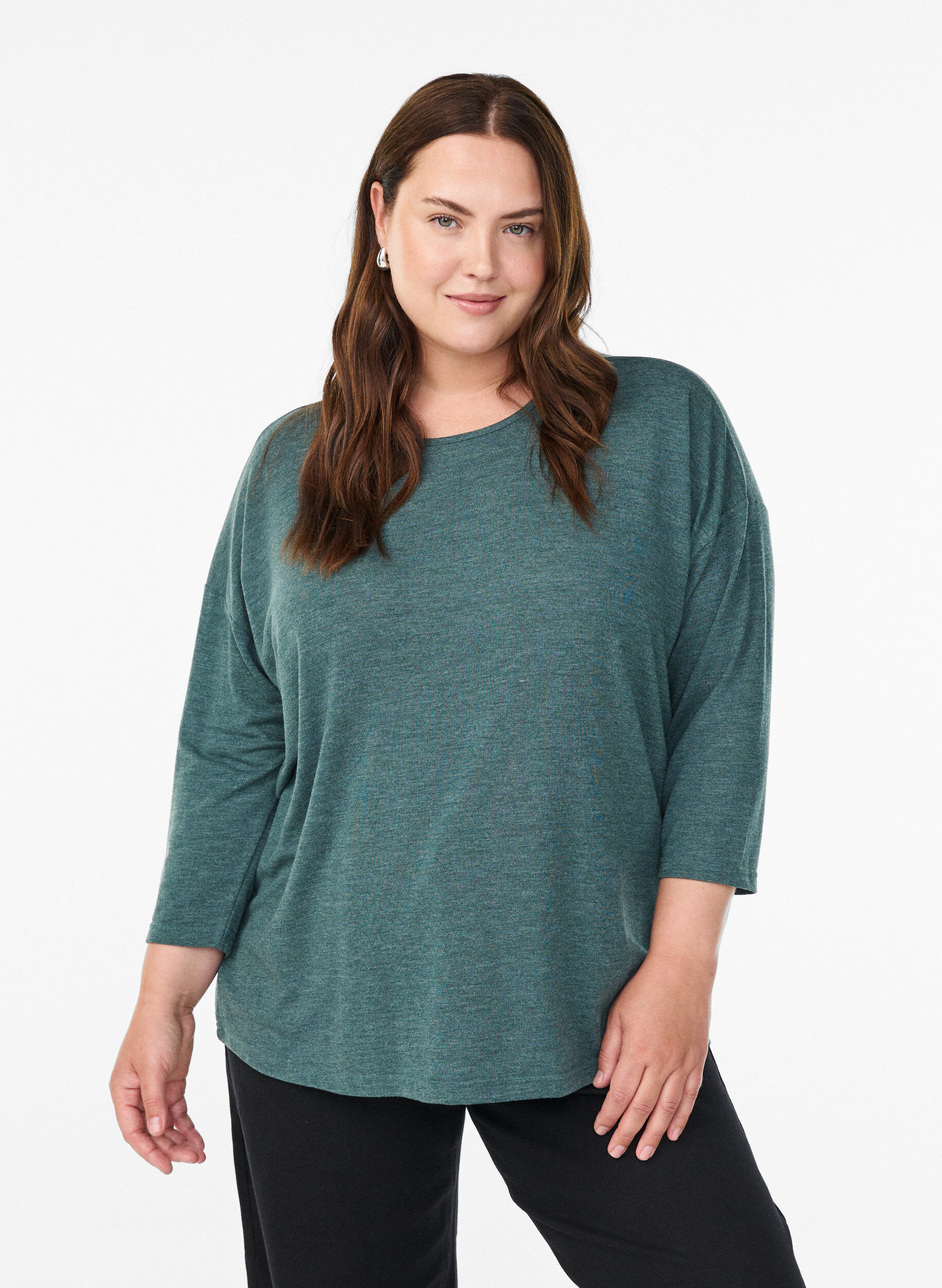 ZizziJersey blouse met 3/4 mouwen, Groen, Model image number 0