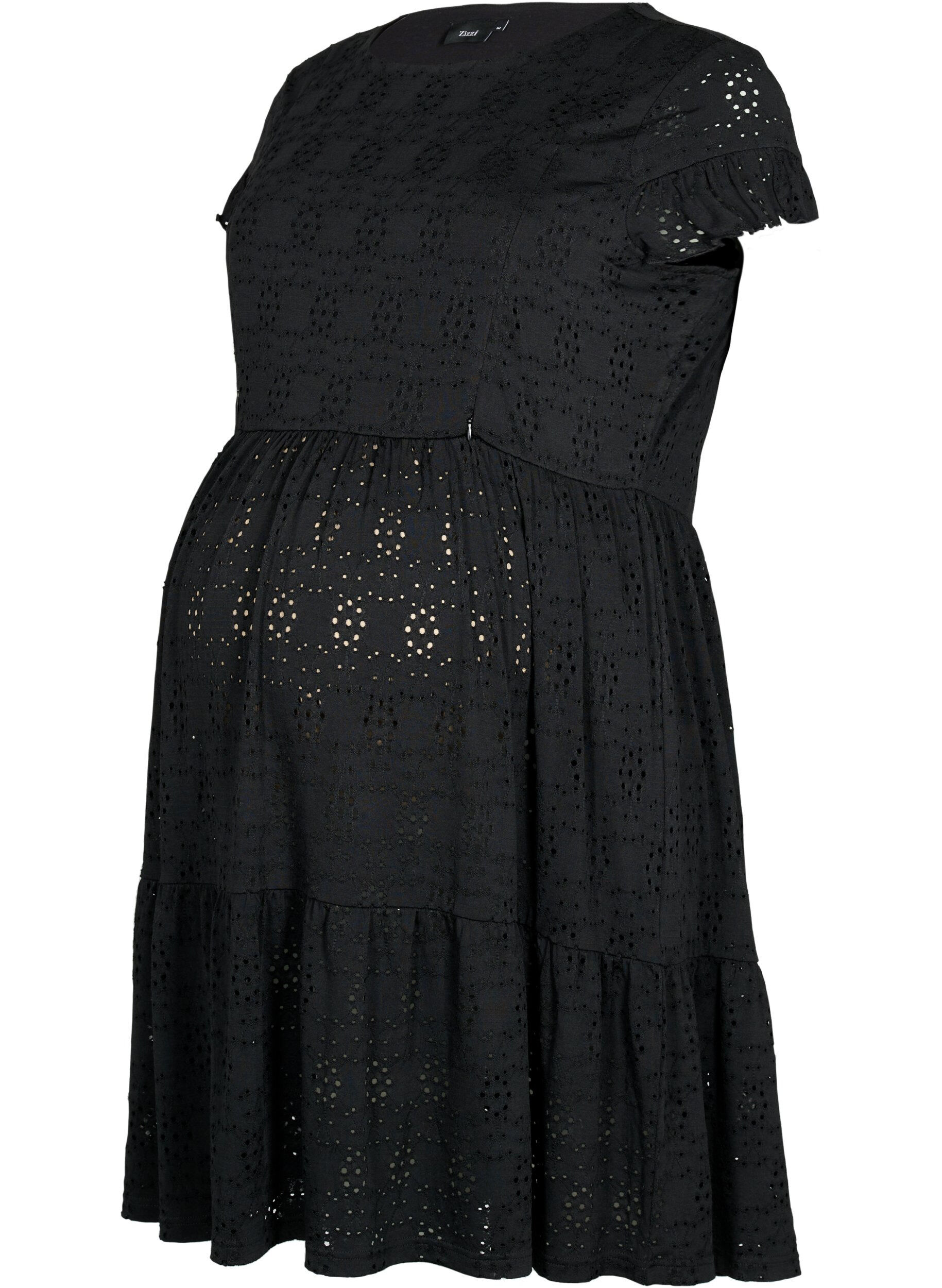 Zizzi Zwangerschapsjurk in broderie anglaise met borstvoedingsfunctie, Black, Packshot image number 0