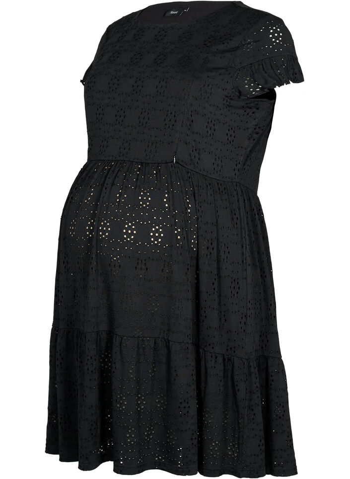 Zwangerschapsjurk in broderie anglaise met borstvoedingsfunctie, Black, Packshot image number 0