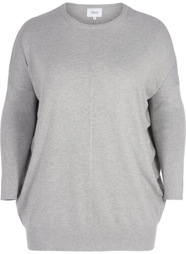 Losse gebreide blouse met geribbelde randen, Light Grey Melange, Packshot image number 0