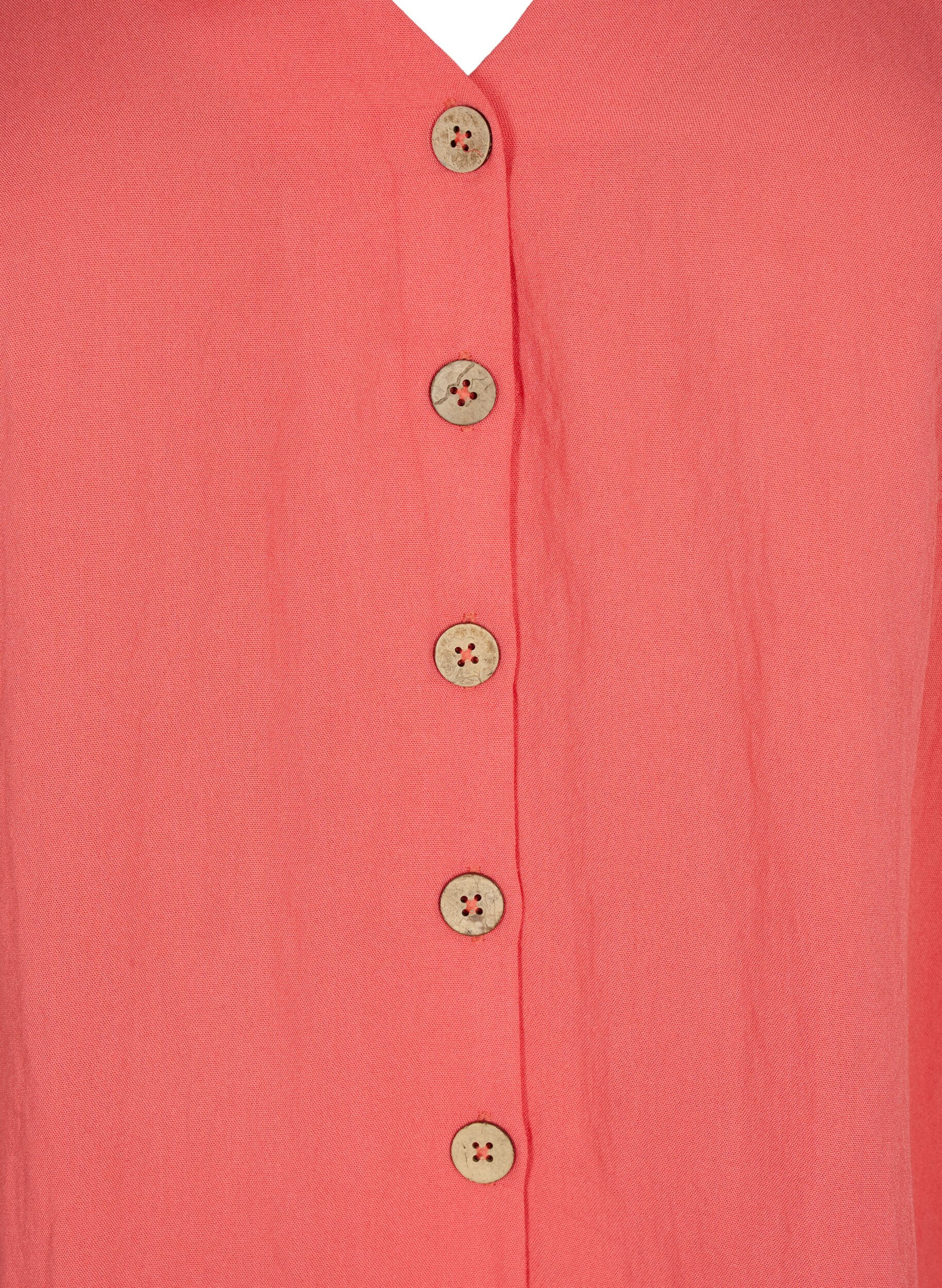 Zizzi Viscose blouse met knopen en v-hals, Deep Sea Coral, Packshot image number 2