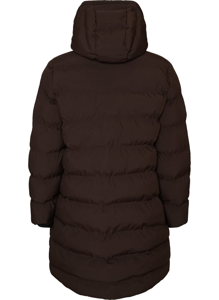 Pufferjas met capuchon en zakken, Bruin, Packshot image number 1