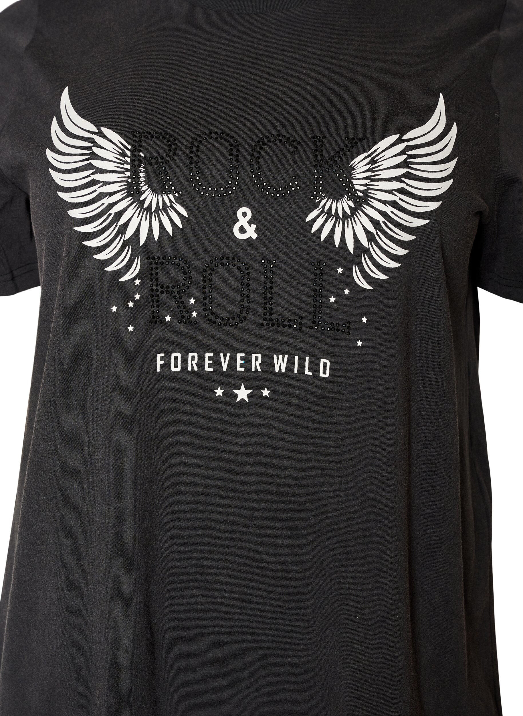 ZizziT-shirt van biologisch katoen met print, Zwart, Packshot image number 2