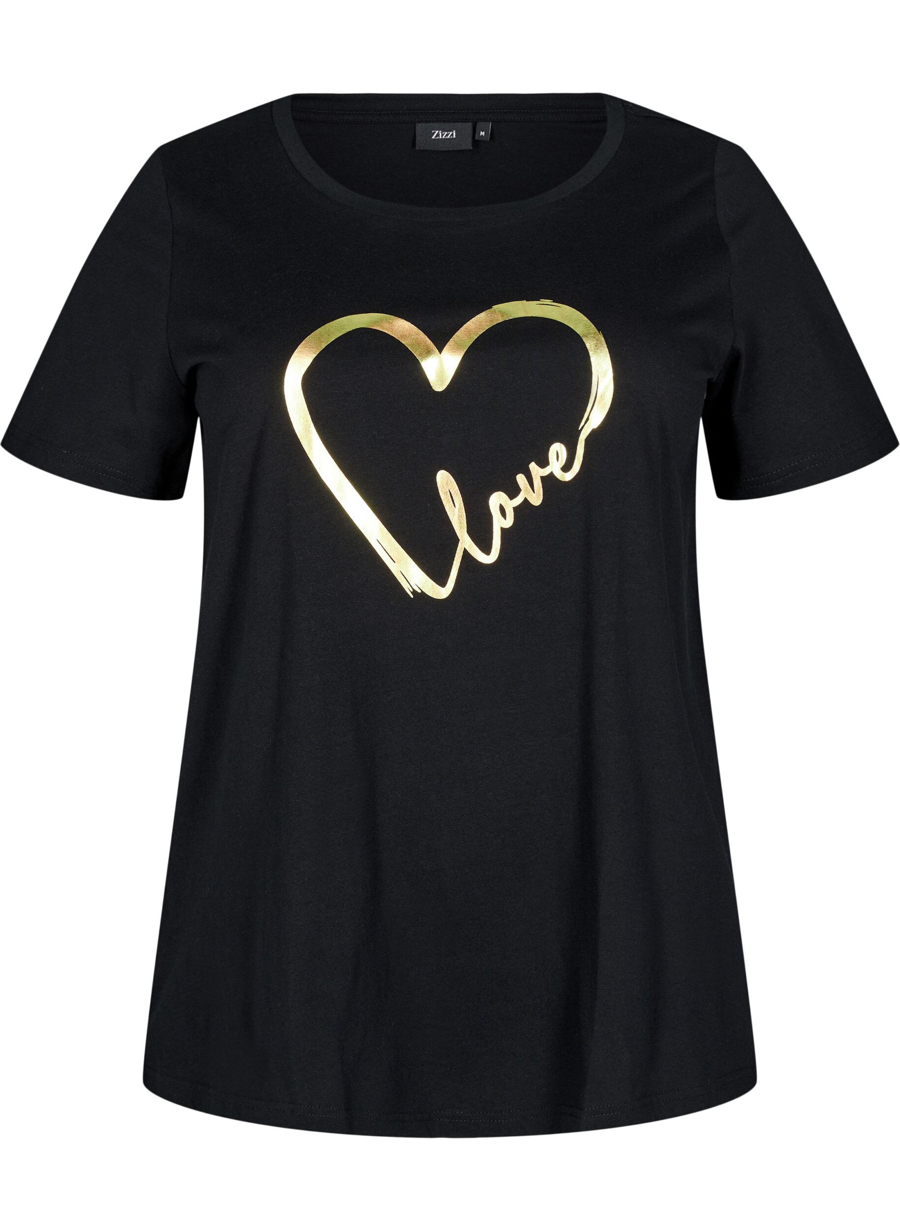 Zizzi Katoenen T-shirt met motief, Black w. Gold Love, Packshot image number 0