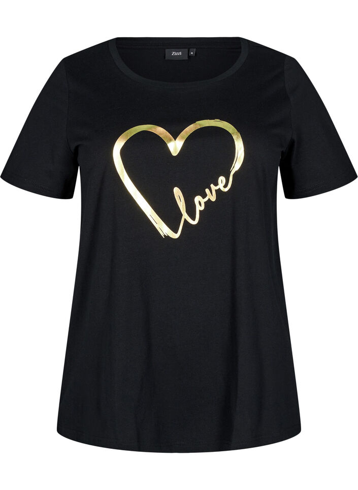 Katoenen T-shirt met motief, Black w. Gold Love, Packshot image number 0