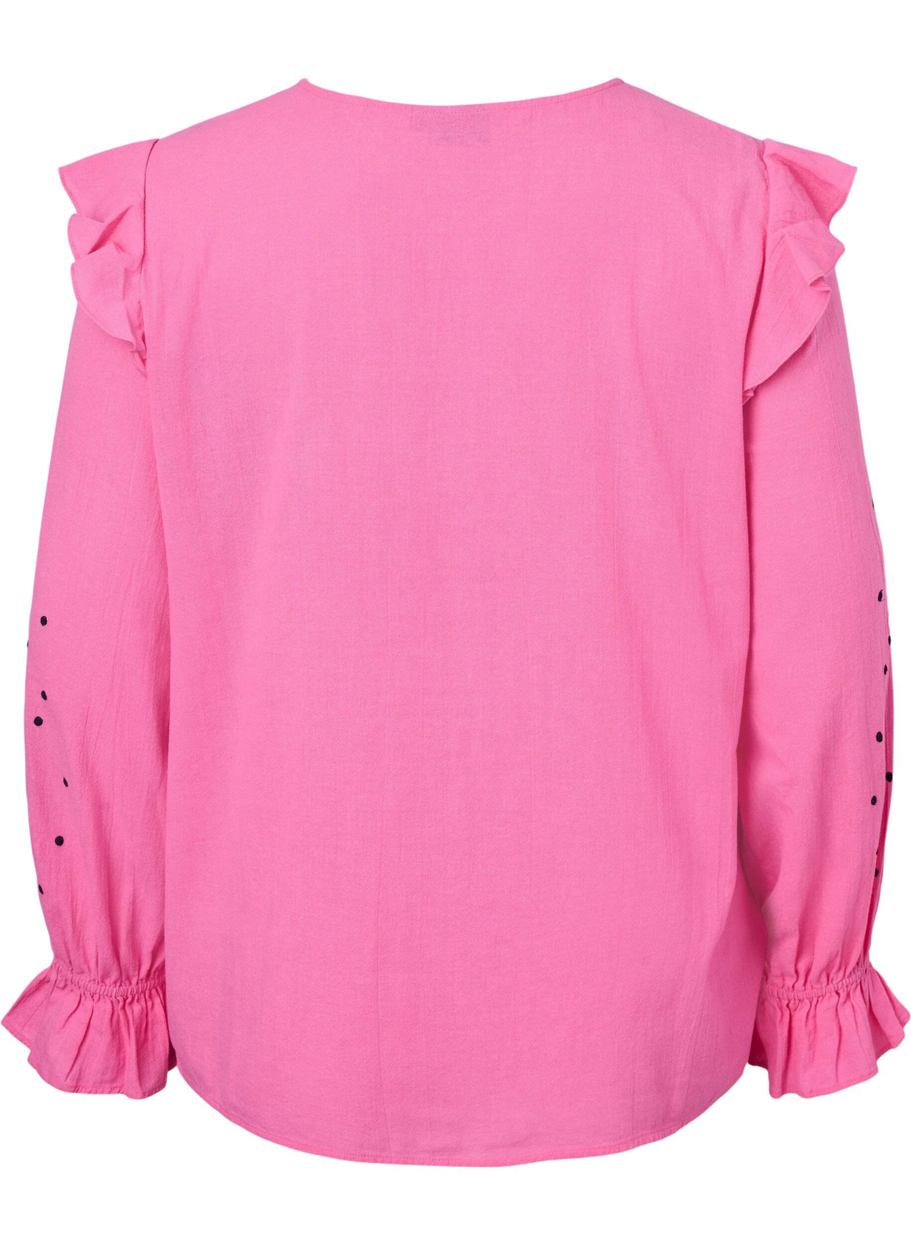 Zizzi Katoenen blouse met borduursel en ruches, Roze, Packshot image number 1