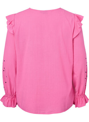 Katoenen blouse met borduursel en ruches, Pink P. w. Navy, Packshot image number 1
