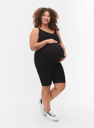Zwangerschapsfietsbroek met kanten randje, Black, Model image number 3