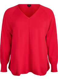 Fijngebreide blouse met V-hals en voorkantdetail, Rood