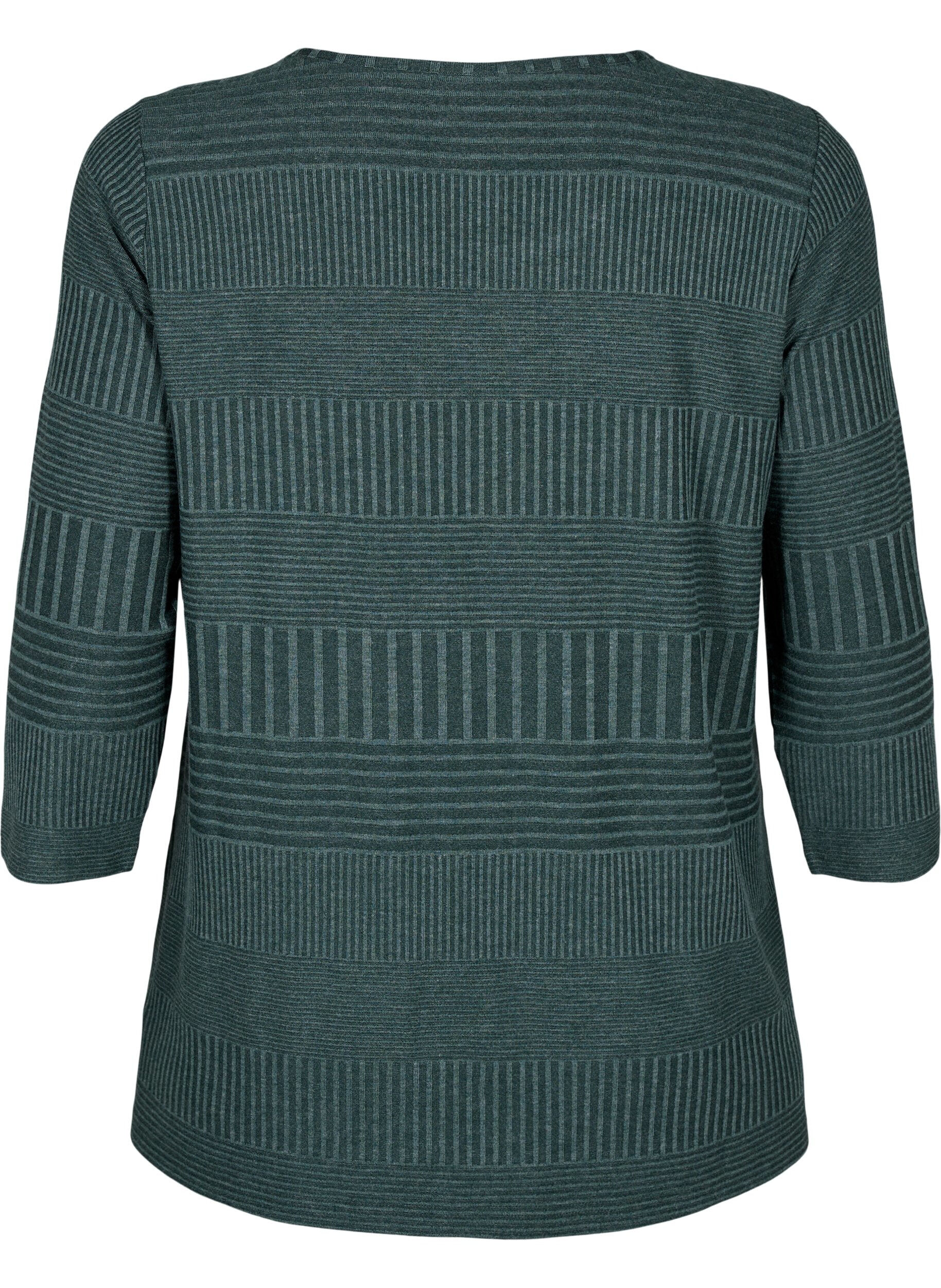 Zizzi Blouse met driekwartmouwen en een gestreept patroon, Scarab Melange, Packshot image number 1