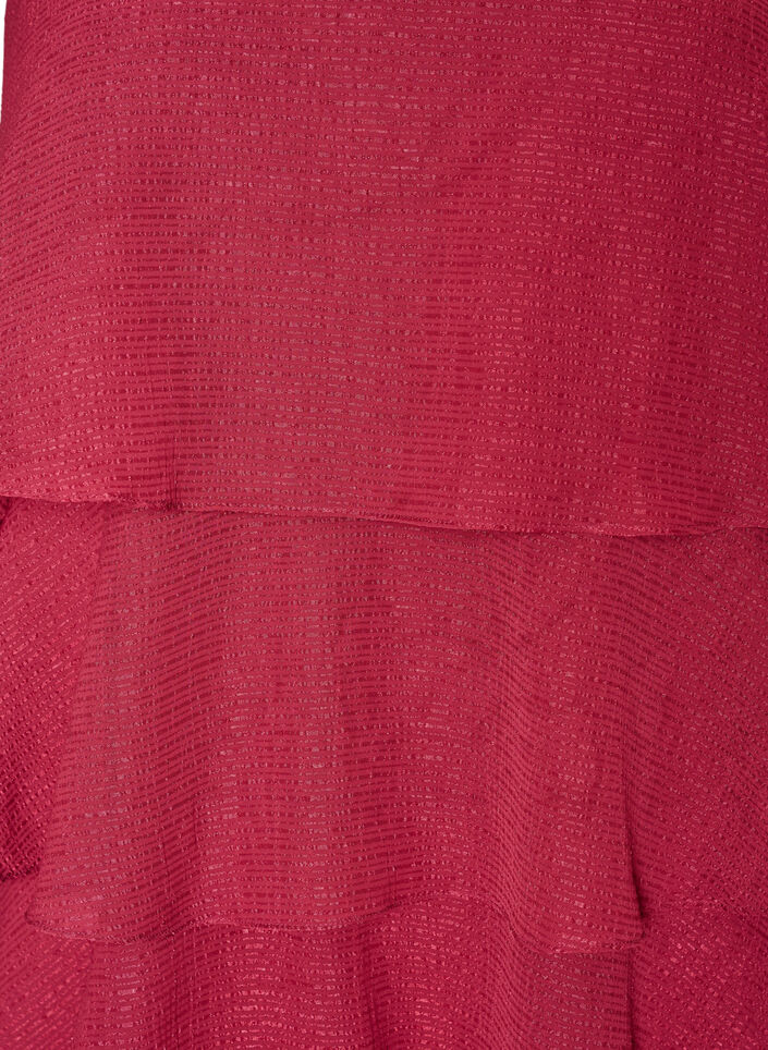 Gelaagde jurk met ruches en spaghettibandjes, Rood, Packshot image number 2