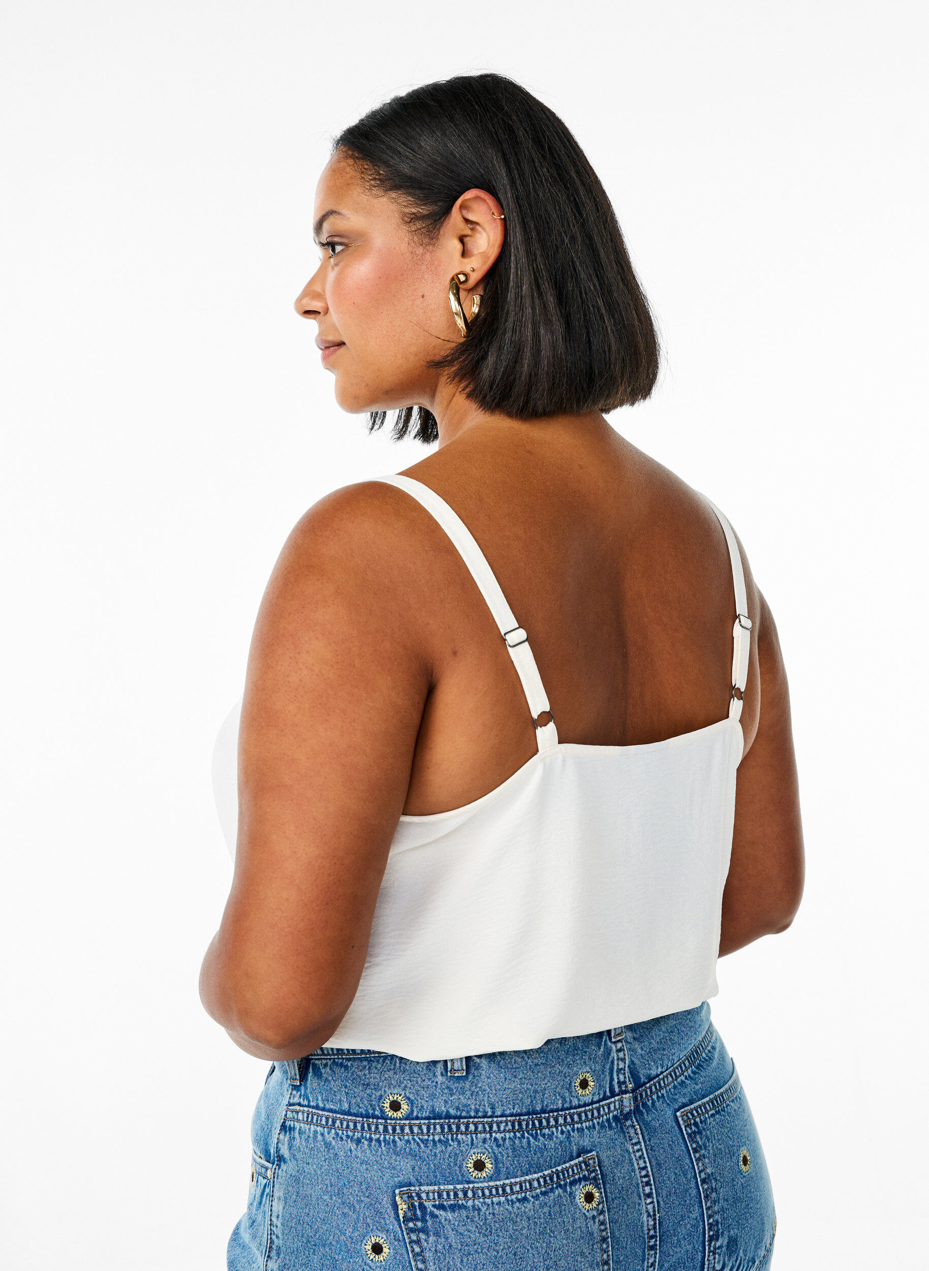 Zizzi Top met een golvende zoom, Vanille, Model image number 2