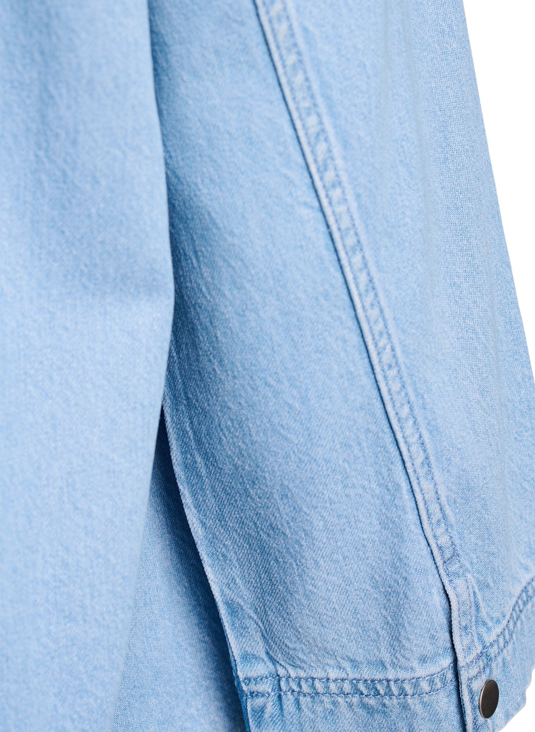 Zizzi Los denimshirt met 3/4-mouwen, Blauw, Packshot image number 3