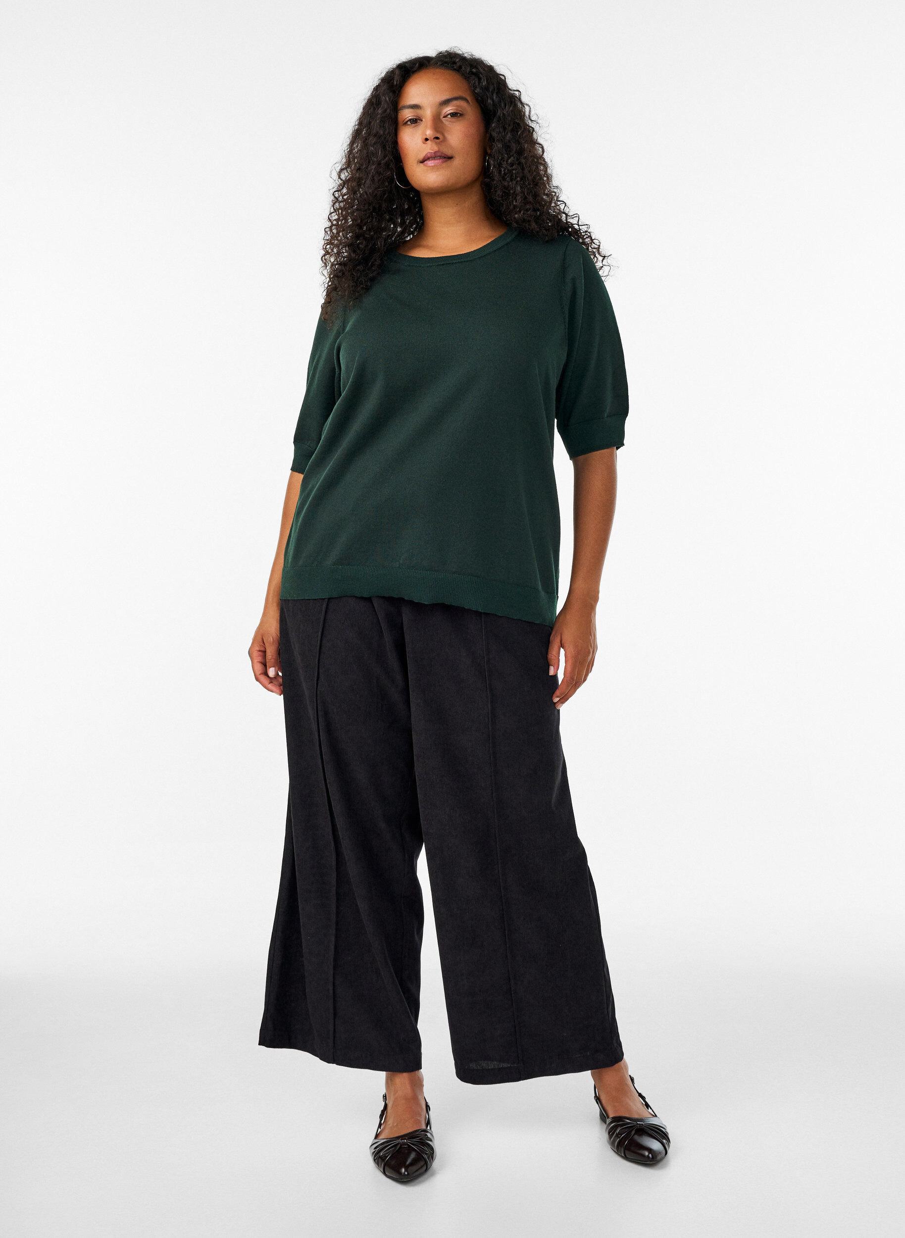 ZizziFijngebreide blouse met korte mouwen, Groen, Model image number 1