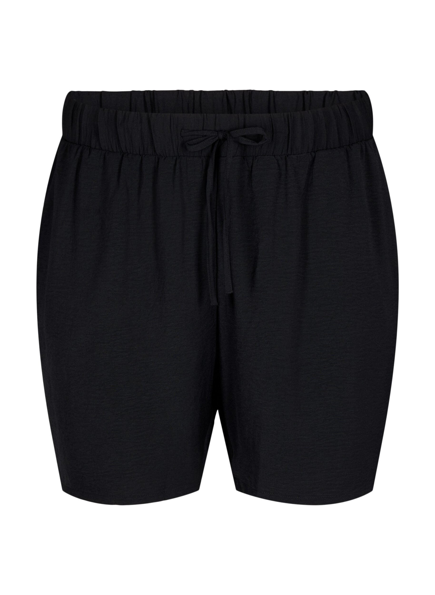 Zizzi Korte broek met zakken en elastische tailleband, Zwart, Packshot image number 0