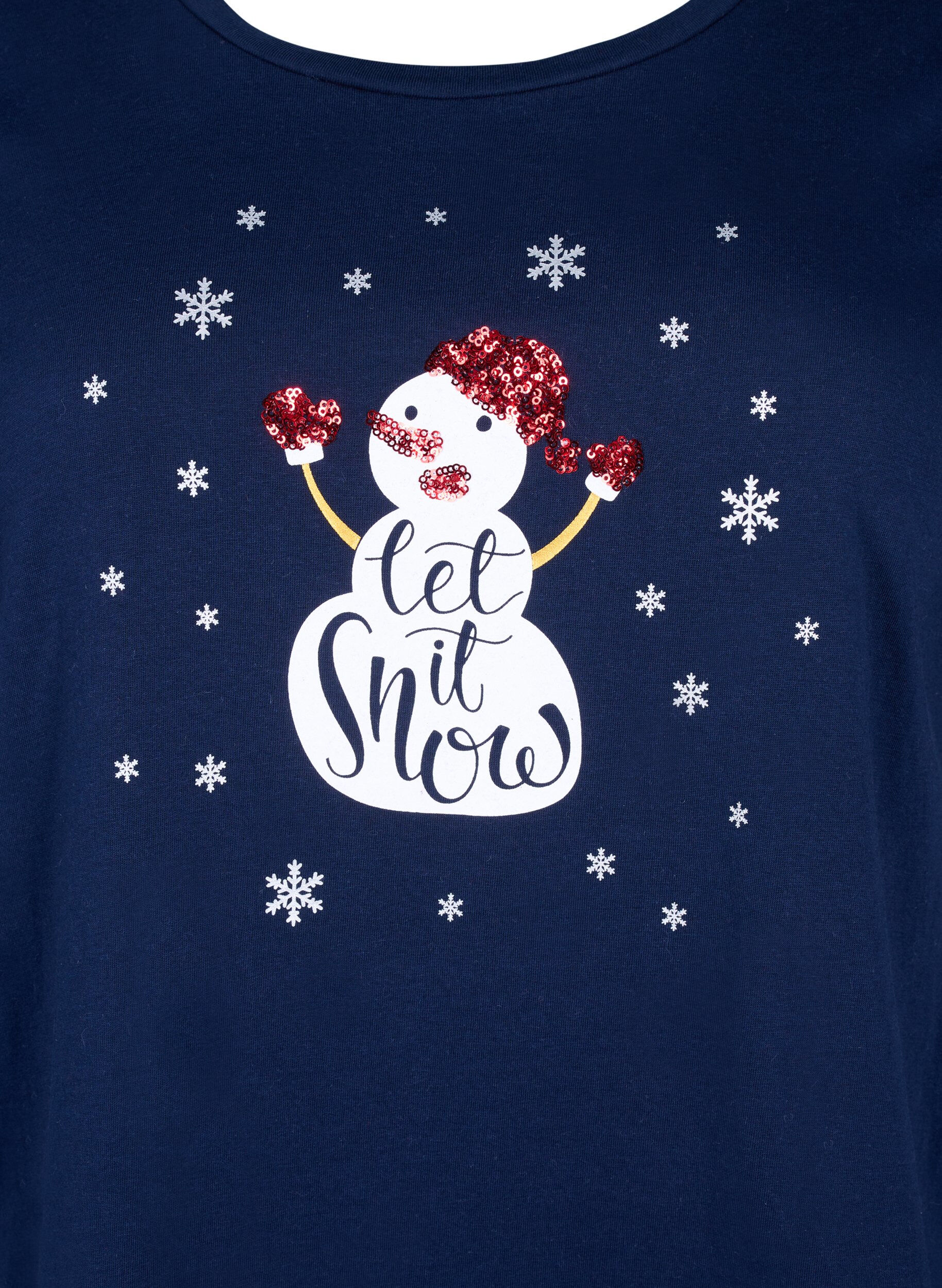Zizzi Kerst T-shirts in 100% katoen, Navy B. w. LetItSnow, Packshot image number 2