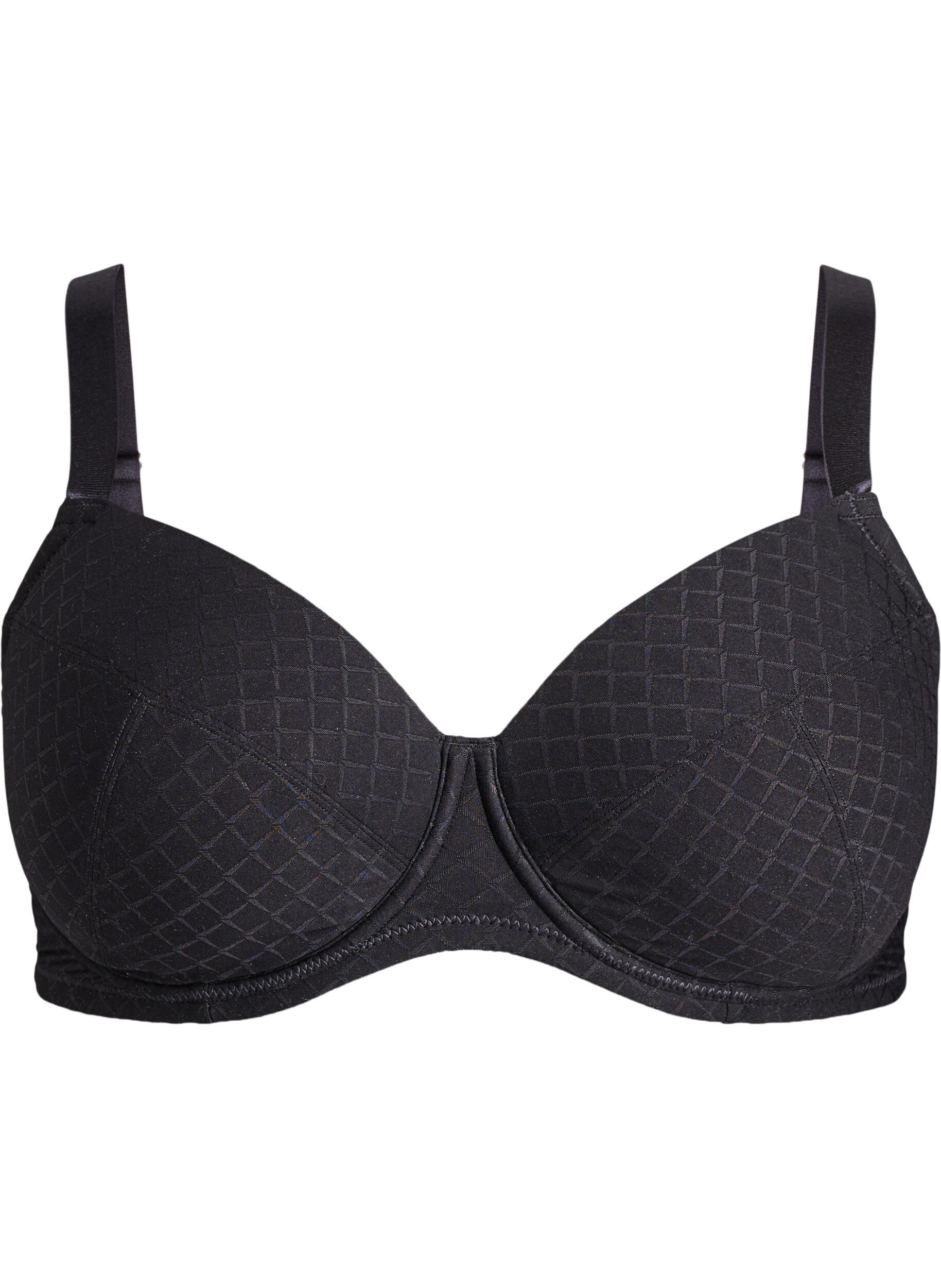 ZizziGewatteerde microvezel beha met geruit patroon, Zwart, Packshot image number 0
