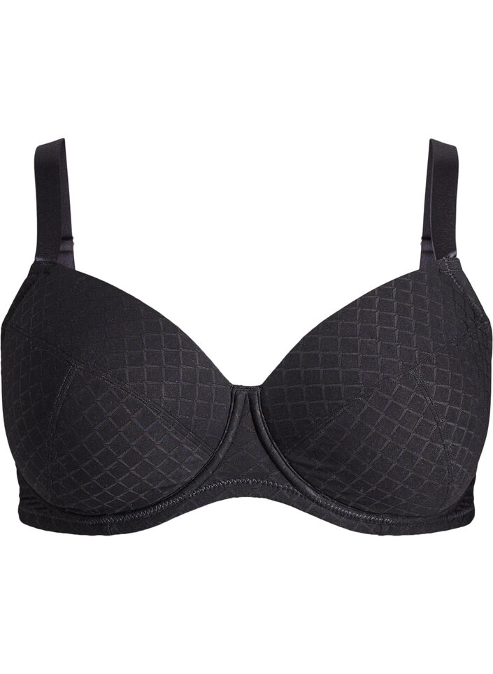 Gewatteerde microvezel beha met geruit patroon, Zwart, Packshot image number 0