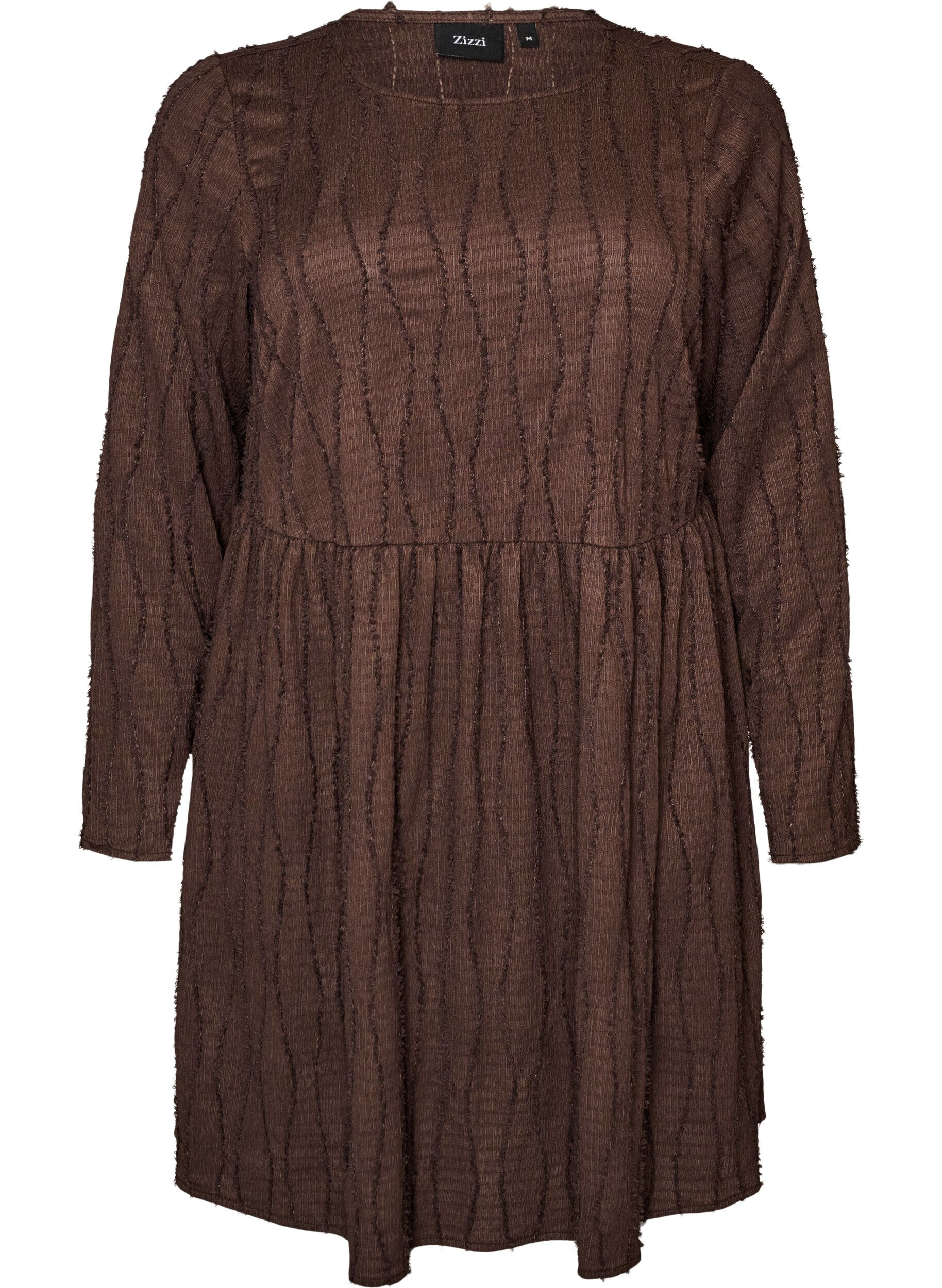 ZizziKorte jerseyjurk met een golvend textuurpatroon, Bruin, Packshot image number 0