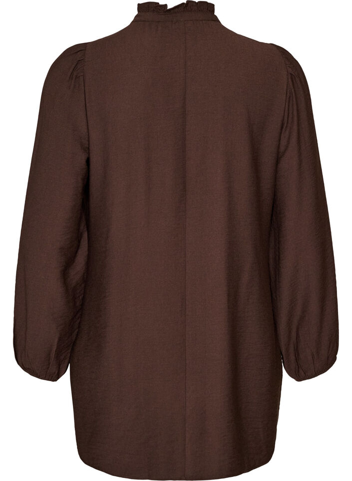 Viscose tuniek met ruches en knopen, Bruin, Packshot image number 1