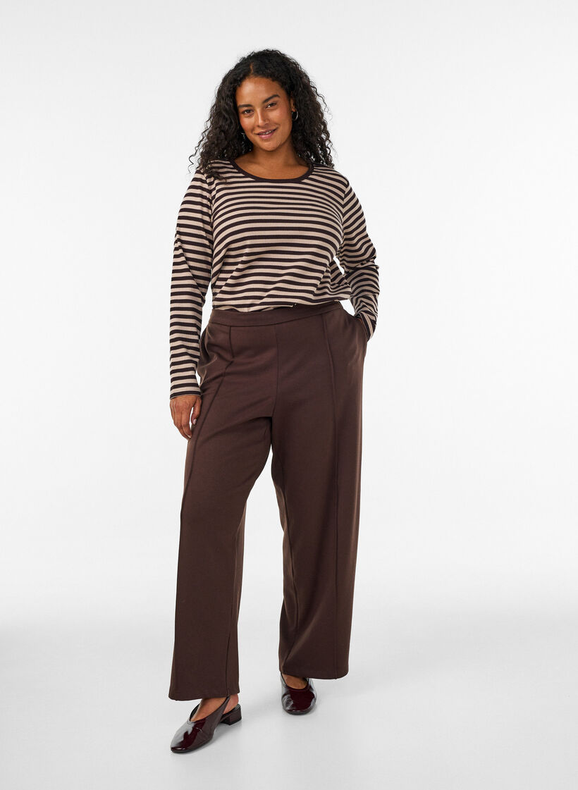 Losse jerseybroek met hoge taille, Bruin, Model image number 0