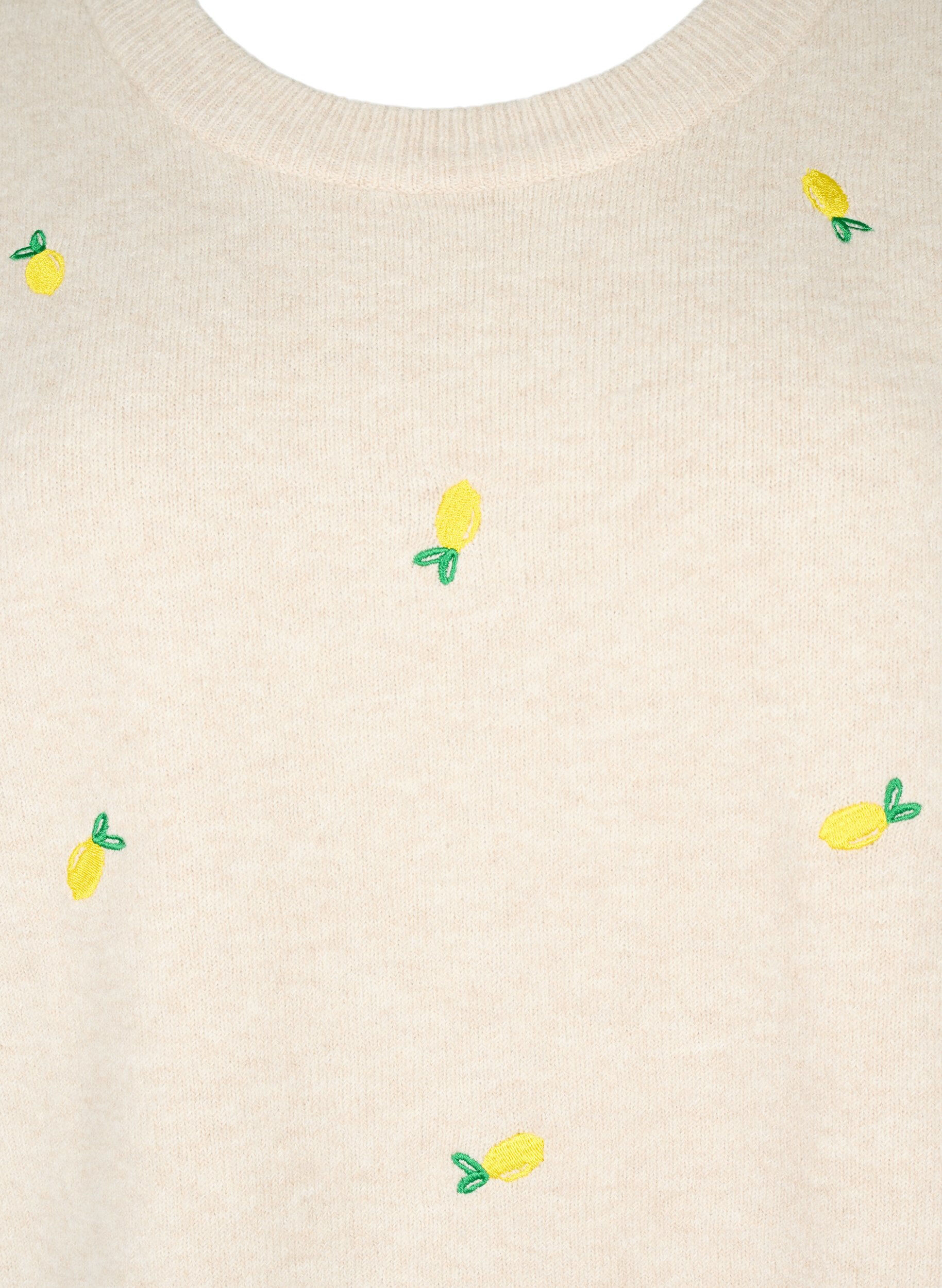 Zizzi Gebreide blouse met 3/4-mouwen en citroenen, P. Stone Mel. Lemon, Packshot image number 2