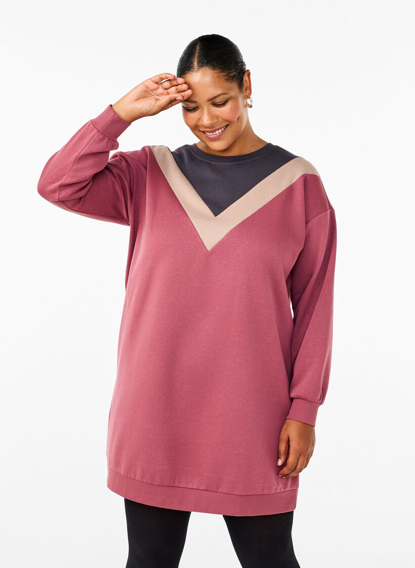 Lang sweatshirt met colourblock, Rose B. Color Block, Model image number 0