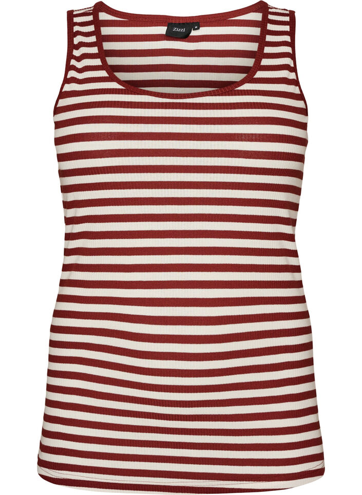 Gestreepte tanktop met een ribstructuur, Rood, Packshot image number 0