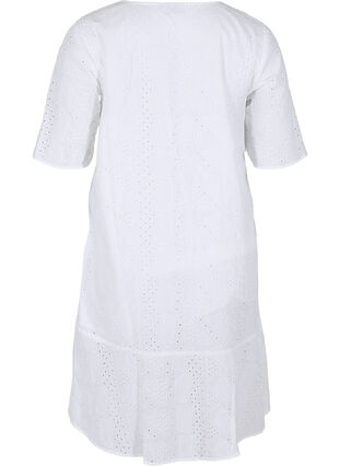 Katoenen jurk met korte mouwen en borduursel anglaise, Bright White, Packshot image number 1