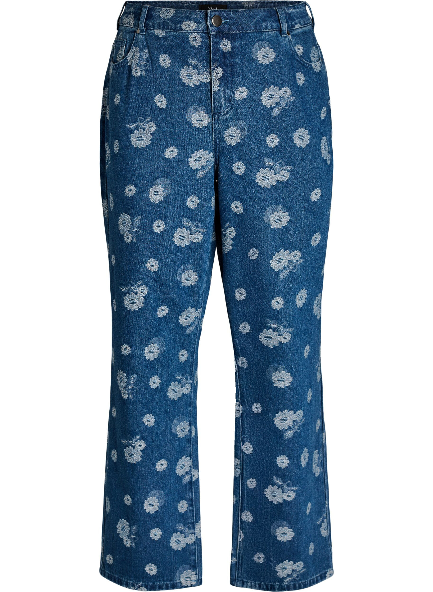Zizzi Gemma high-waist bloemen jeans, Blauw, Packshot image number 0