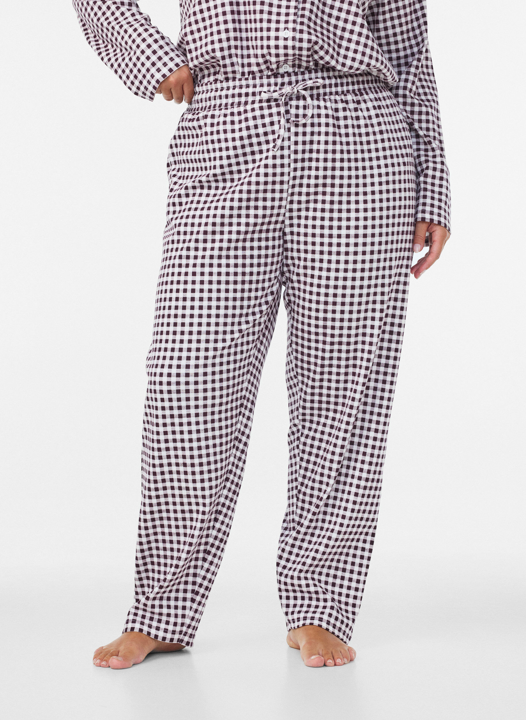 ZizziKatoenen pyjamabroek met hoge taille, Rood, Model image number 2