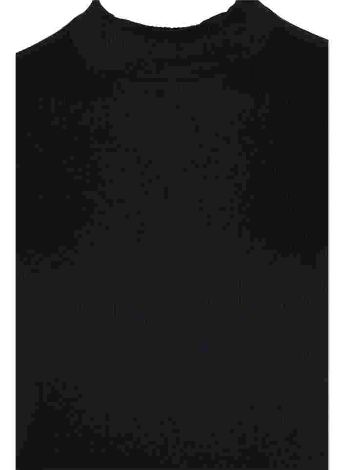 Katoenen top met hoge hals en ribstructuur, Black, Packshot image number 2