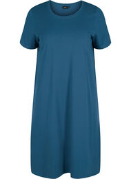 Katoenen jurk met korte mouwen en split, Majolica Blue