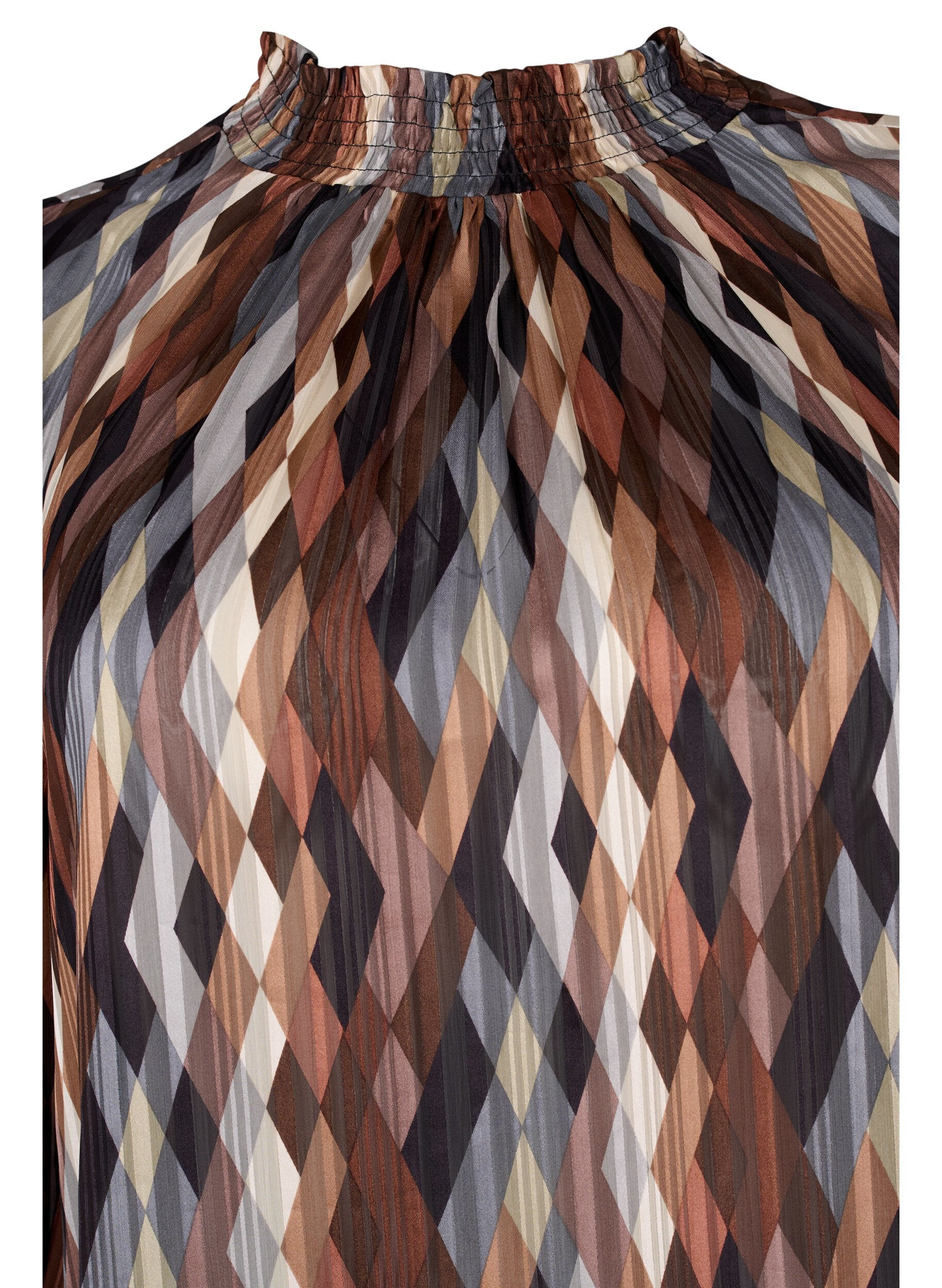 Zizzi Bedrukte blouse met smock, Earthy Zig Zag, Packshot image number 2