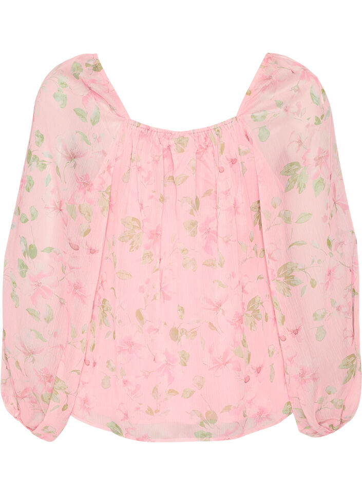 Chiffon blouse met bloemenprint en lange mouwen, Roze, Packshot image number 1