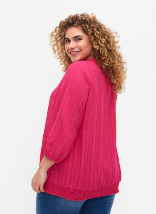 3/4 mouw viscose blouse met smock, Beetroot Purple, Model image number 1